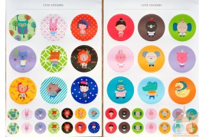 Набор круглых наклеек с забавными животными 46шт.