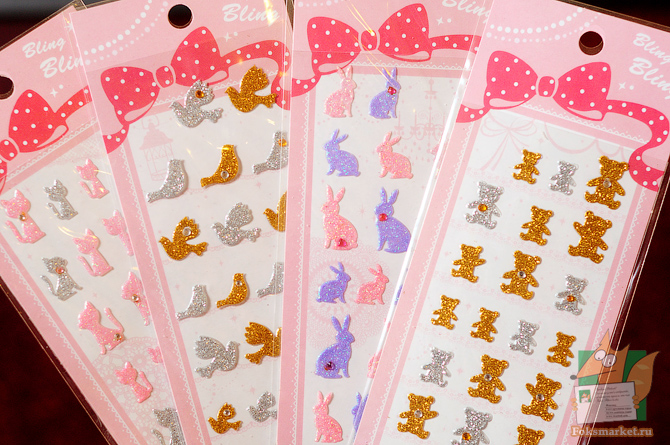 Наклейки розовые животные со стразами